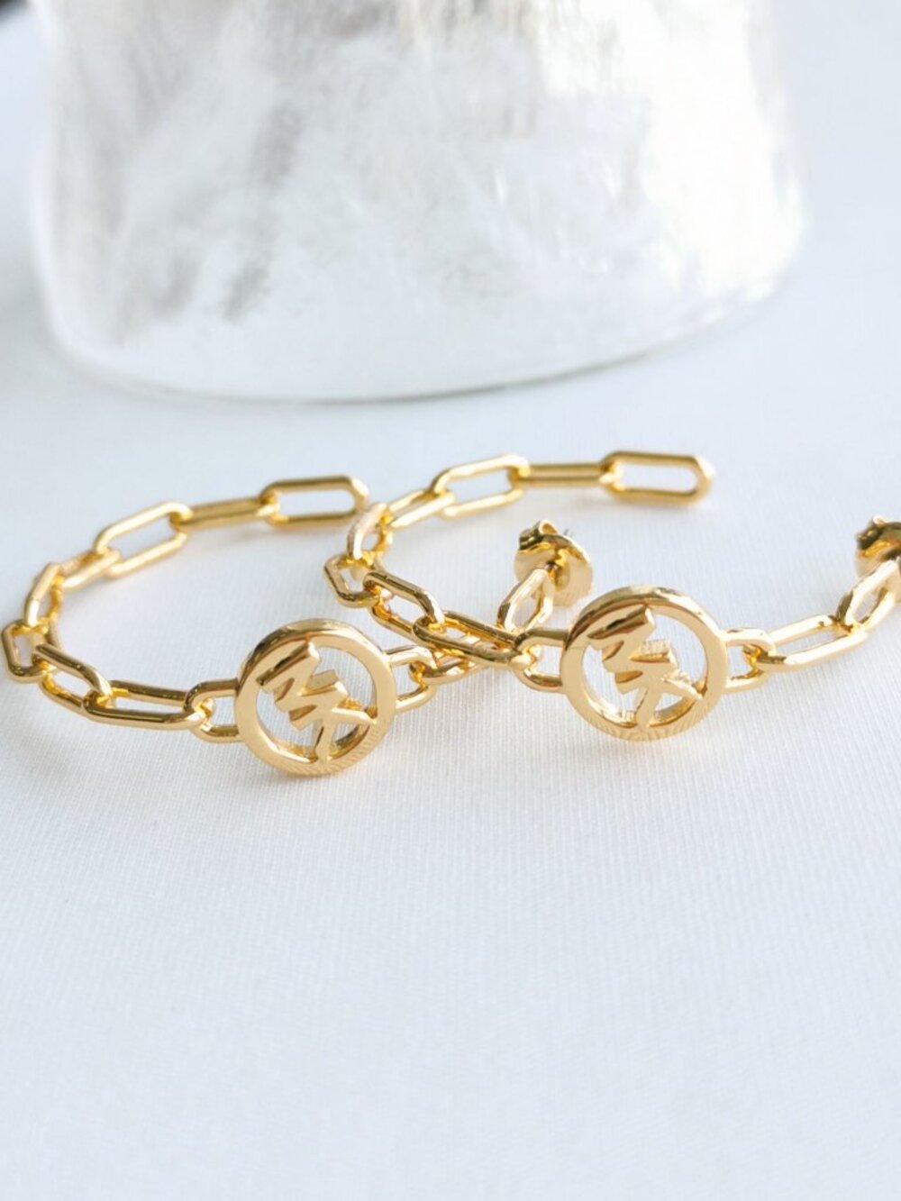 Michael Kors Signature Hoop Chain Link Goldtone Hoop Earrings
